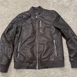 All Saints Dark Brown Leather Bomber Jacket